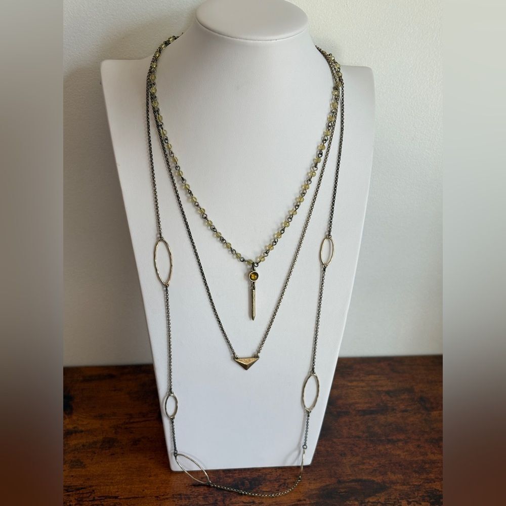 Layered Gold-Tone and Olive Bead Multi-Strand Necklace